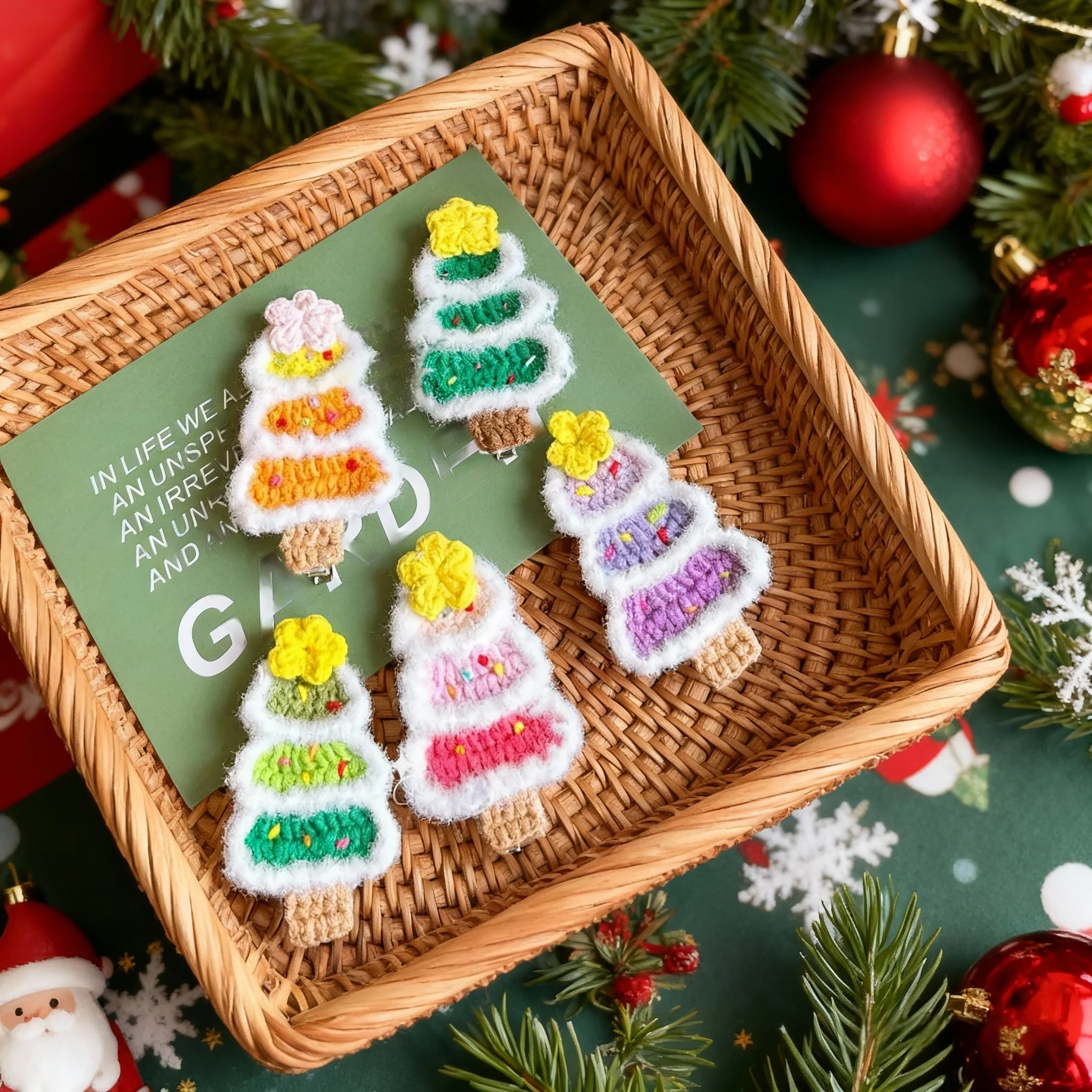 

Christmas Hair Accessories, Knitted Hair Clips, Christmas Tree Side Bang Clip Set, Cute Girls' Autumn & Winter Hairpins