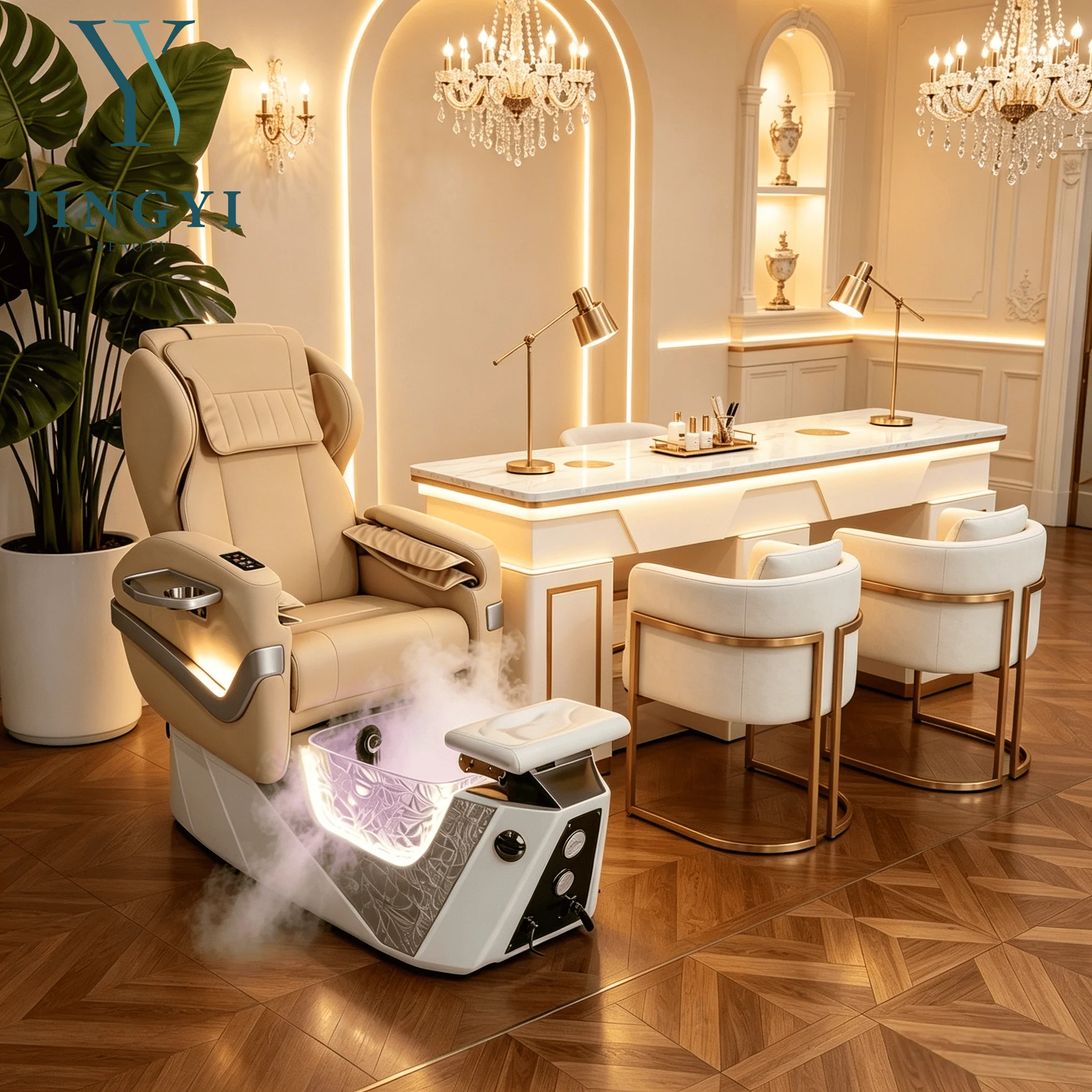 JingYi Spa Pedicure Chairs Luxury Thera Mist Pedicure Chairs With Smoke Custom Massage Pedicure Chair And Manicure Table Set