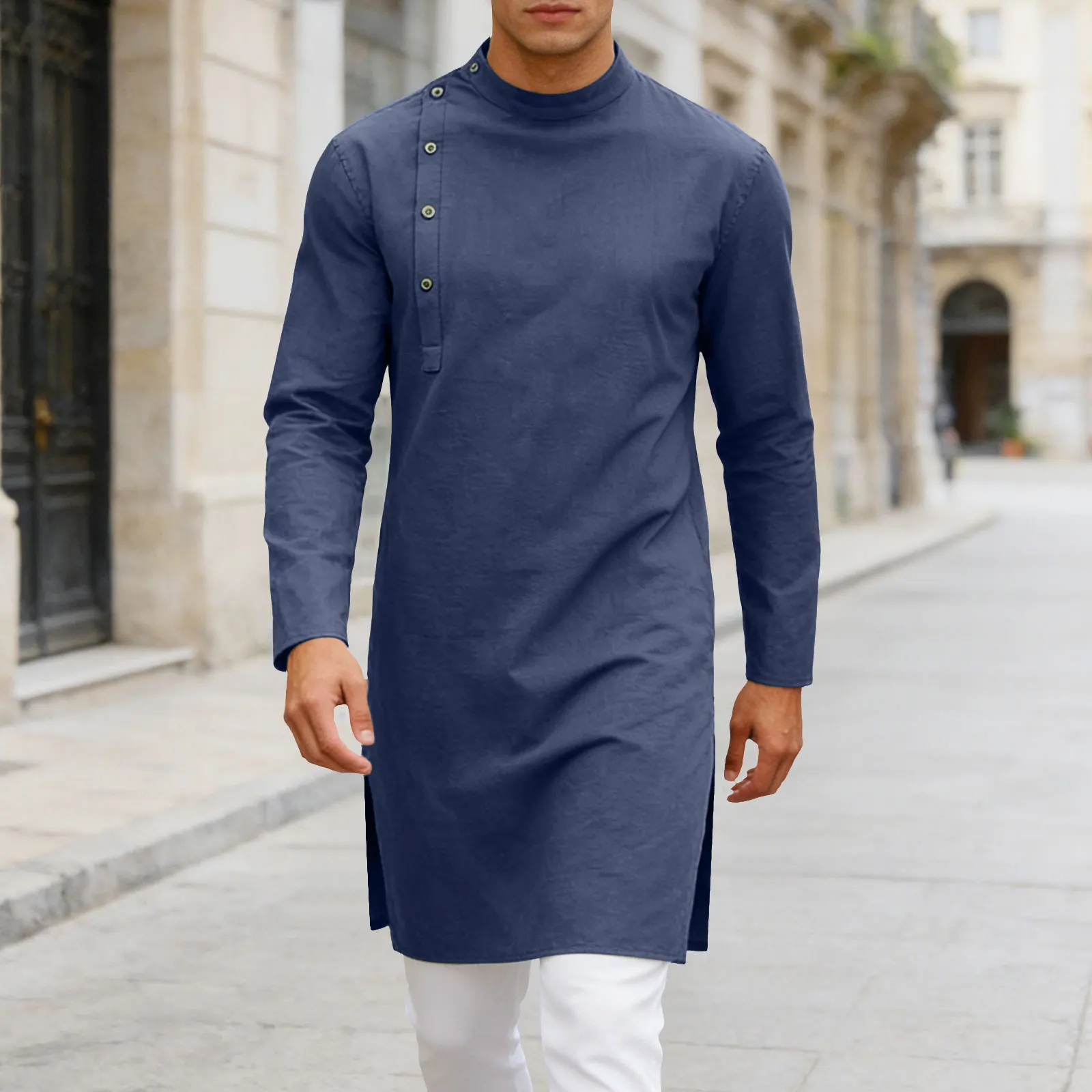 Muslim Shirt Men Long Sleeve Dubai Saudi Prayer Caftan Robe Islam Arabic Middle East Traditional Clothing Ethnic Kaftan Shirts