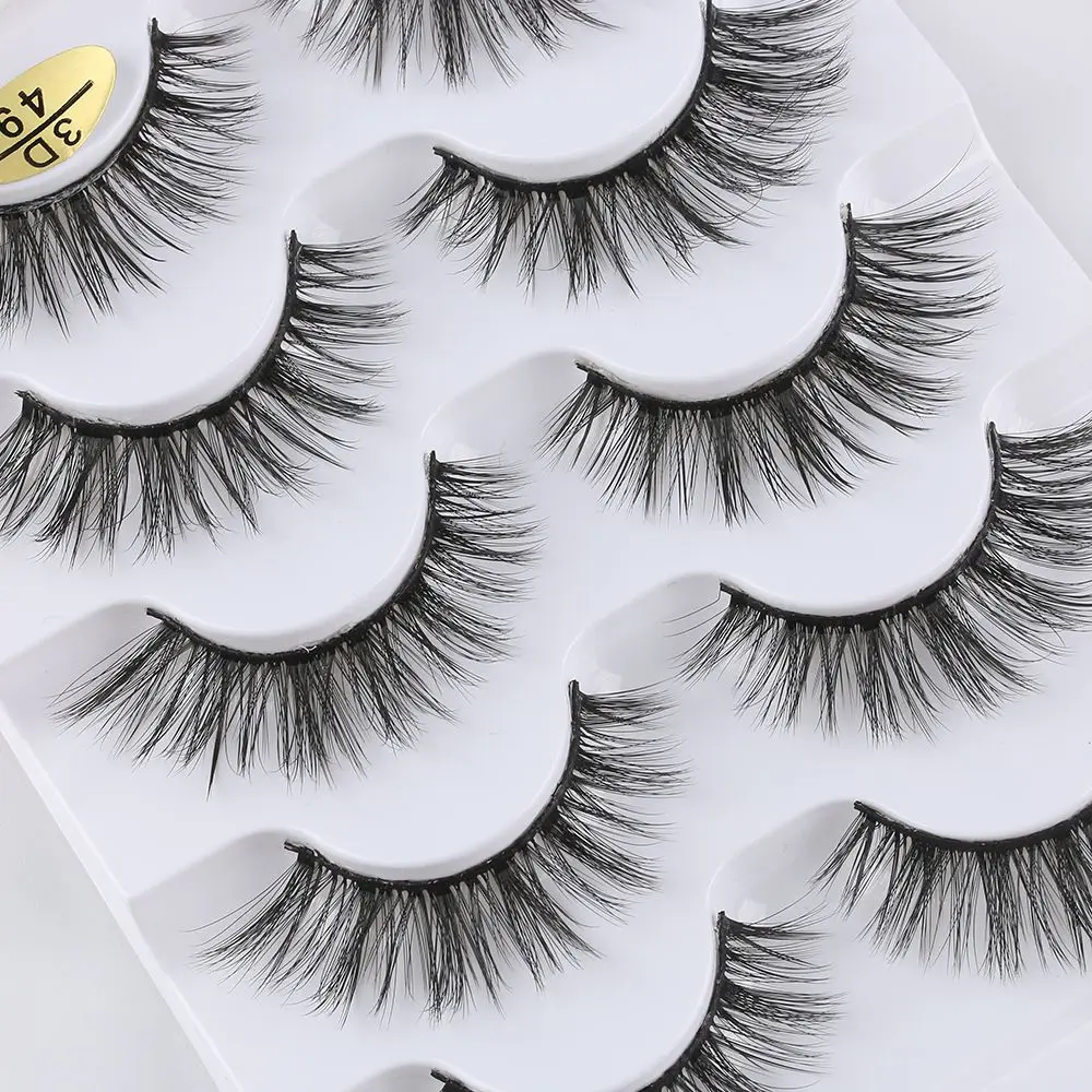 SKONHED 5 Pairs 3D Faux Mink Hair False Eyelashes Wispies Fluffies Drama Eyelashes Natural Long Handmade Cruelty-free