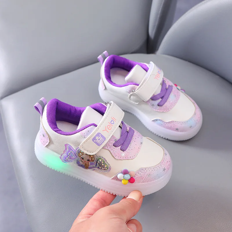 Girls Luminous Sneakers New Princess Children\'s LED Sneakers Little Kids Glowing Light Shoes Children\'s Shiny Light Casual Shoes