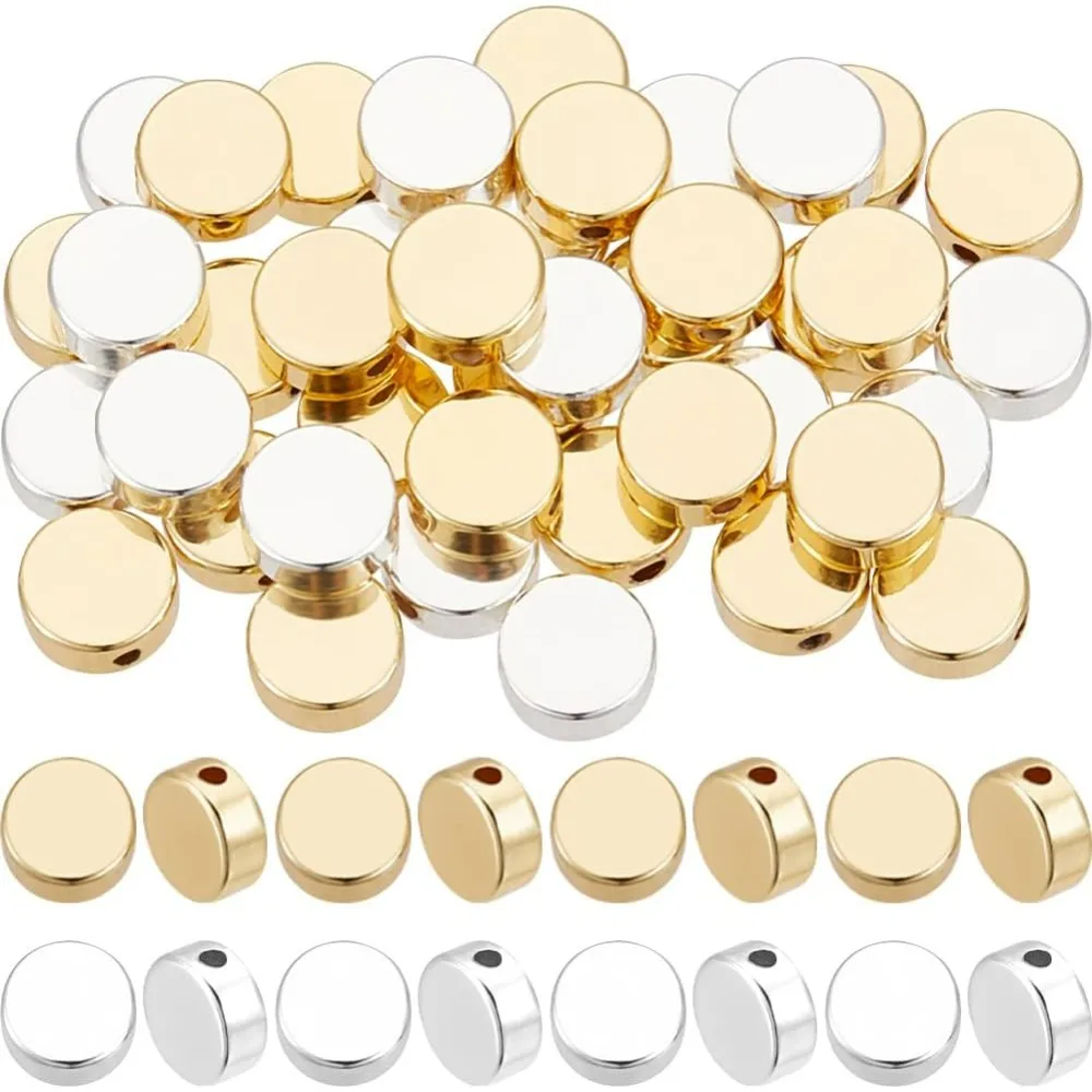 

1 Box 50Pcs 2 Colors Disc Coin Beads 18K Gold & 925 Sterling Silver Plated Flat Round Spacer Beads 6x3mm Tiny Smooth making kit