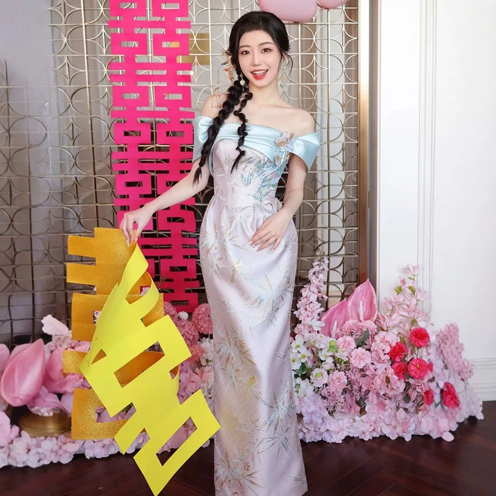 

Ele Chinese Sle Wedding Dr Women's Bridal Gown New Bride ort Sve Long Dr for Engagement And Birthday Parties