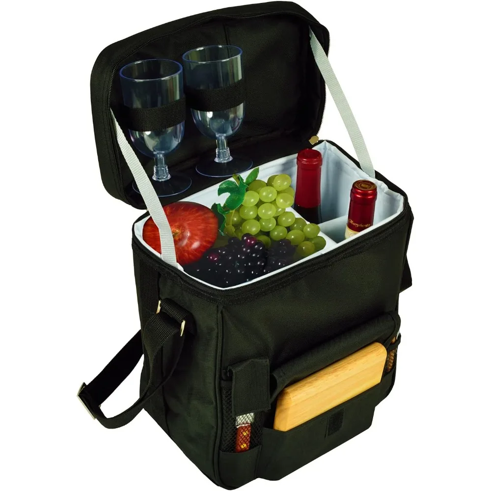 Wine and Cheese Picnic Basket/Cooler with hardwood cutting Board, Cheese Knife and Corkscrew