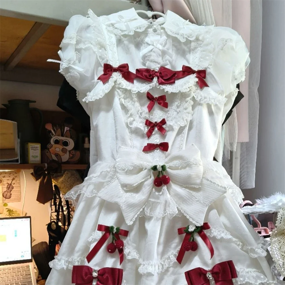 女性用スイートパールボウフリル付き日本風カワイイロリータシャツ、ピーターパンカラー、プリンセスブラウス、女性用Y2K半袖トップス、ブラウス