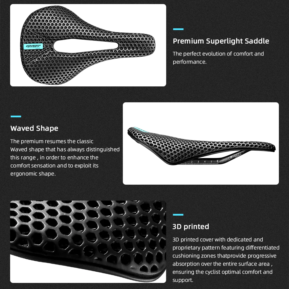 RYET 3D Printed Bike Carbon Saddle 140mm 143mm Super Light Road MTB Racing Saddles Bicycle Seat Cushion Cycling Seating Parts