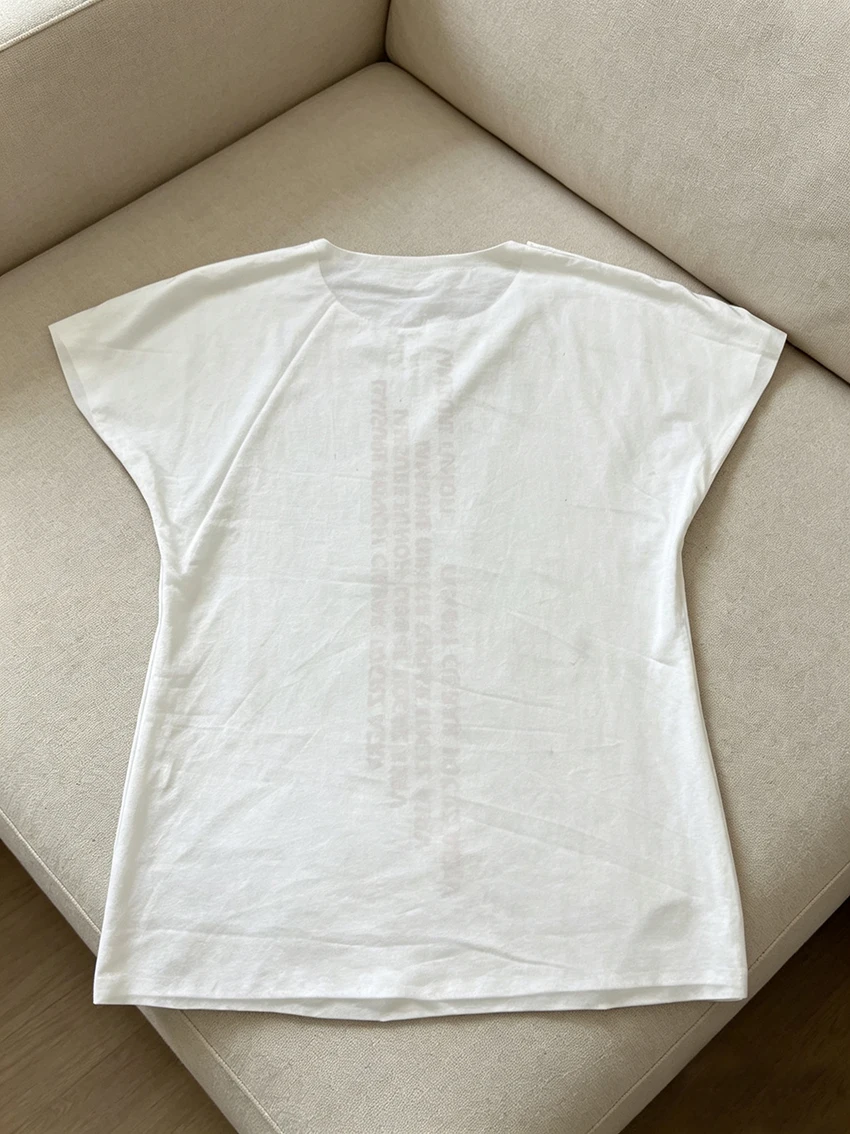 Women Minimalist White Cap Sleeve Tees Vertical Text Print Slim Fitted Short T Shirt Summer Y2K Aesthetics Streetwear Basic Tops
