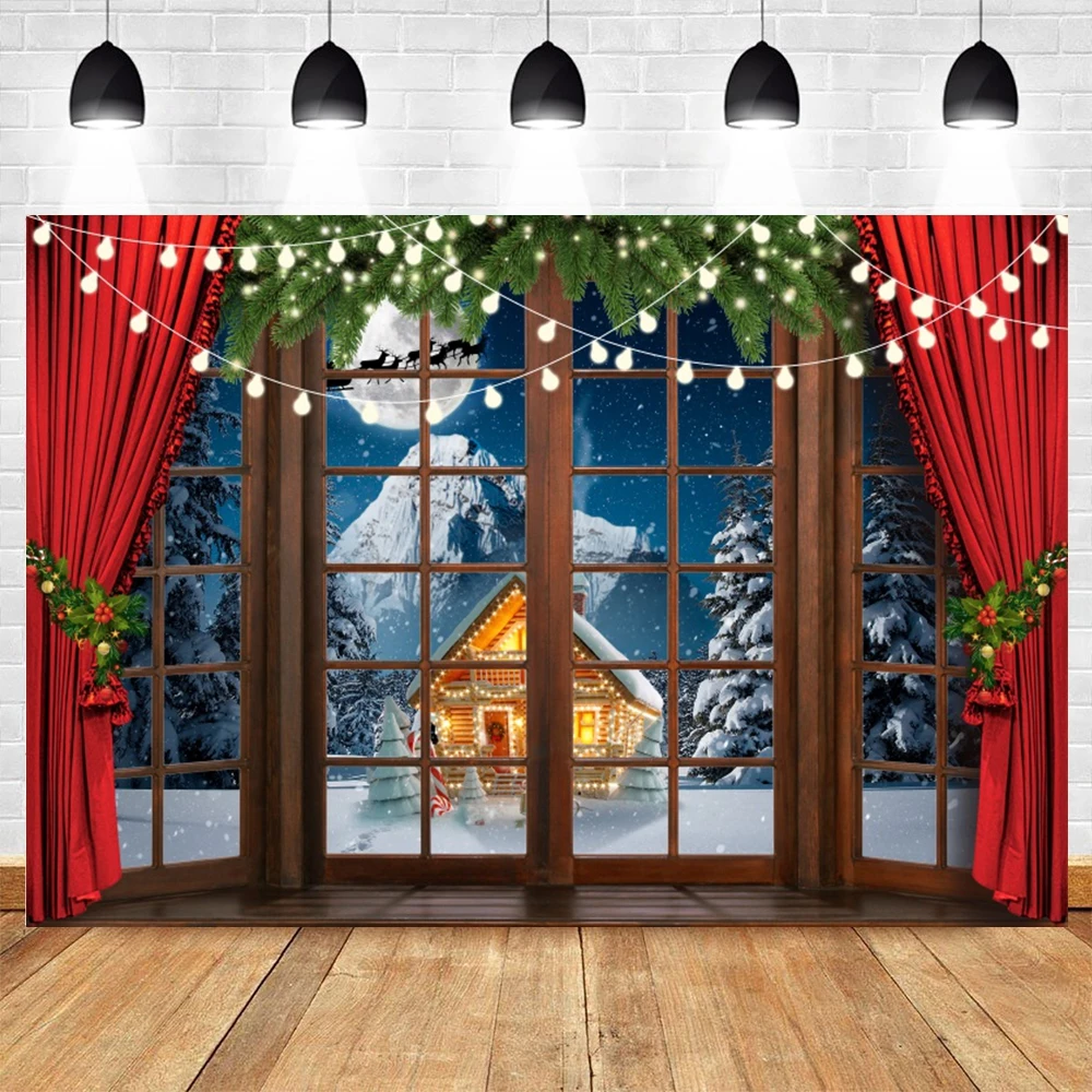 Christmas Photography Backdrop White Brick Fireplace Bear Xmas Tree Backgrounds Children Kids Family Holiday Party Decor Banner