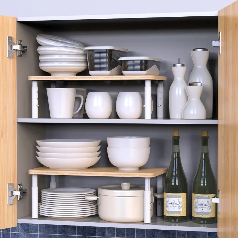 

Adjustable Stackable Bamboo Spice Rack Shelf 2-Pack for Kitchen Cabinet Pantry Organizer