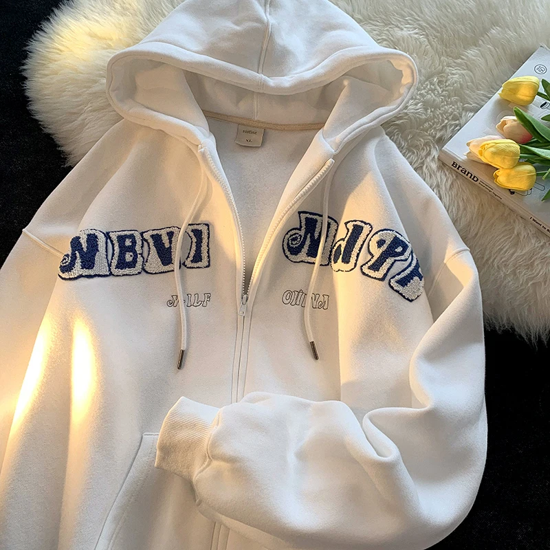 

Утепленная флисовая толстовка-кардиган мужская, осенняя теплая верхняя одежда с вышивкой букв, американский повседневный спортивный стиль
