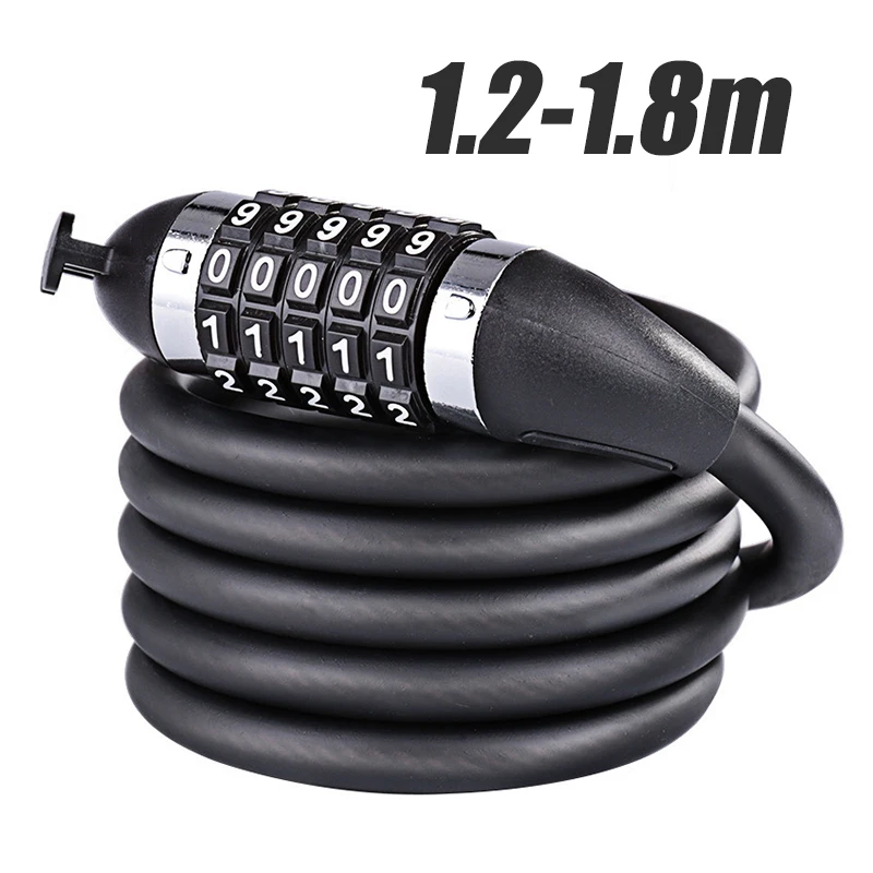 1.2-1.8m Bicycle Password Lock 5 Digits Anti Theft Steel Cable Mountain Road Bicycles Bike Lock Cycling Equipment Accessories