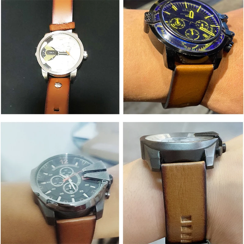 For Diesel Vintage cowhide strap men's DZ4343 DZ7417 DZ4318 DZ7257 DZ4318 brown Black edge Genuine Leather watchband 22 24 26mm