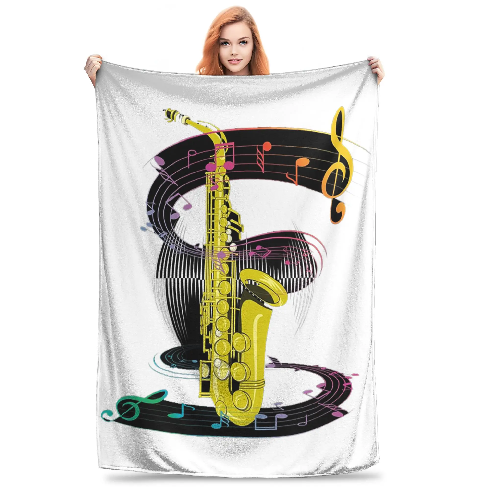 Saxophone Player - Music Art Girls Y2k Graphic Blankets Soft Warm Flannel Throw Blanket Bedding for Bed Picnic Travel Home Couch