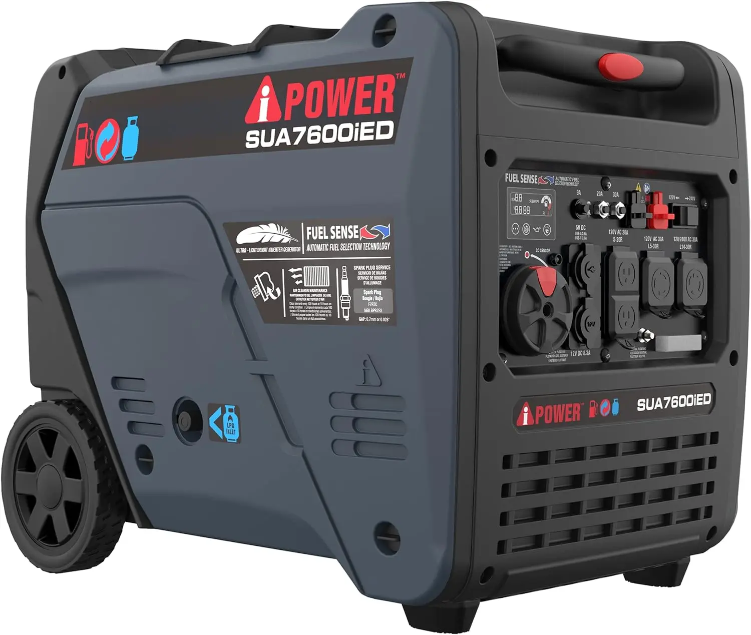 Portable Inverter Generator 7600W Dual Fuel Electric Start RV Ready EPA & CARB Compliant CO Sensor With Telescopic Handle