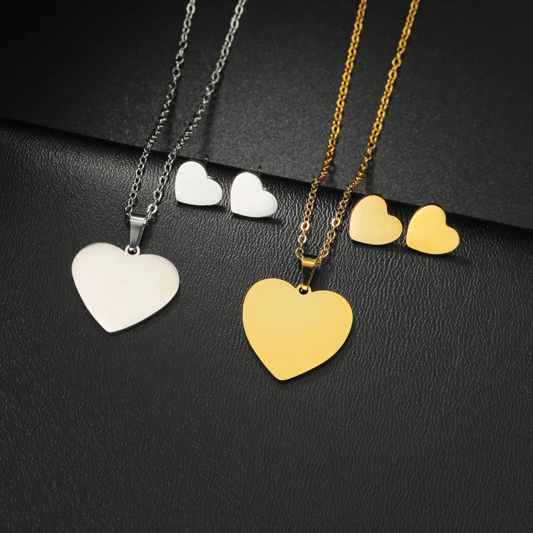 Custom Name Necklace Earrings Jewelry Set for Women Heart Stainless Steel Pendant Personalized Engraved Letter Date Lovers Gifts - view 4