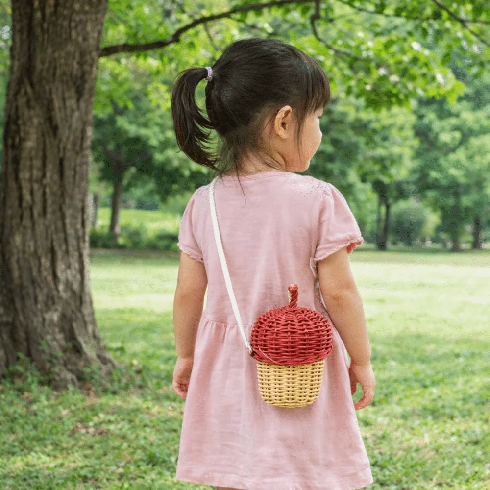 Fashion Acorn-shaped Shoulder Bag Basket Plastic Weaving Crossbody Bag Red Coffee Photo Props Storage Basket Home Storage