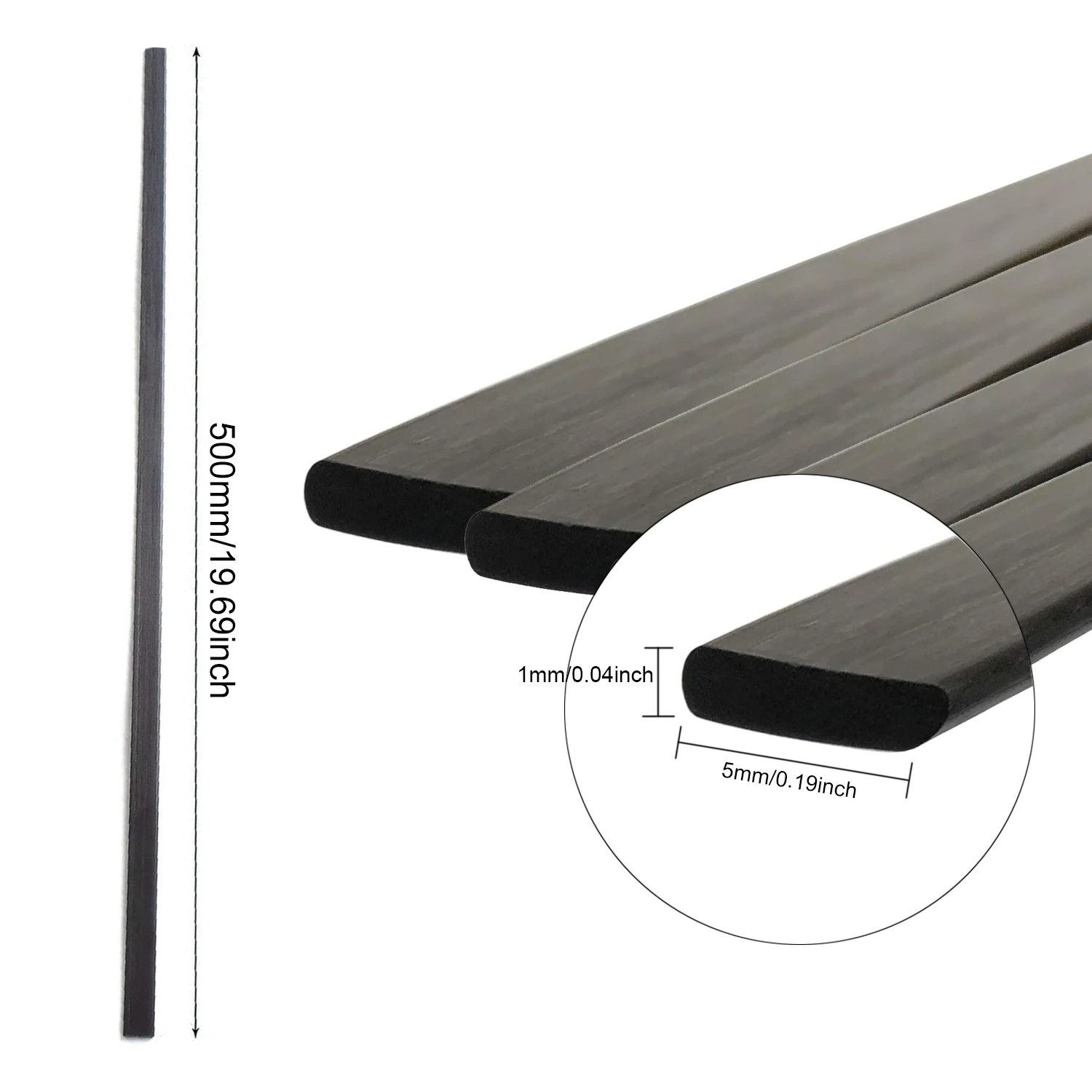

5pcs Carbon Fiber Flat Solids Strip 500mm 0.3mm 0.5mm 0.6mm 0.8mm 1mm for RCs Airplane DIY Quadcopter Pultrazed