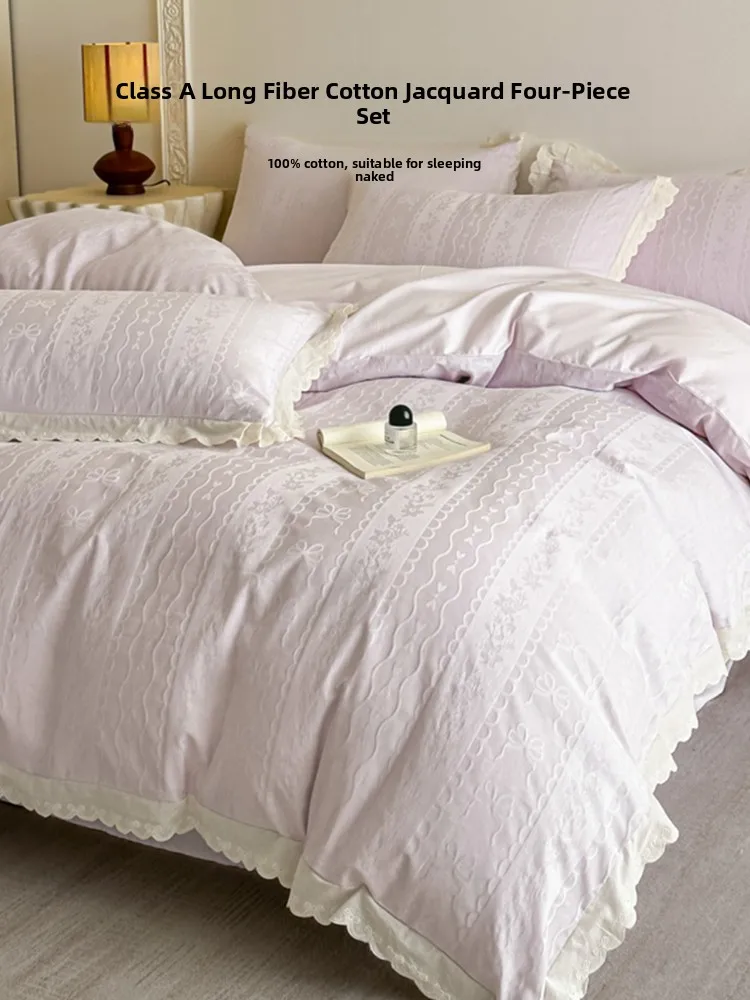 

Long-Staple Cotton Bedding Set French Style Embroidered Bedding Coverlet And Sheet Set Breathable Moisture Absorbent