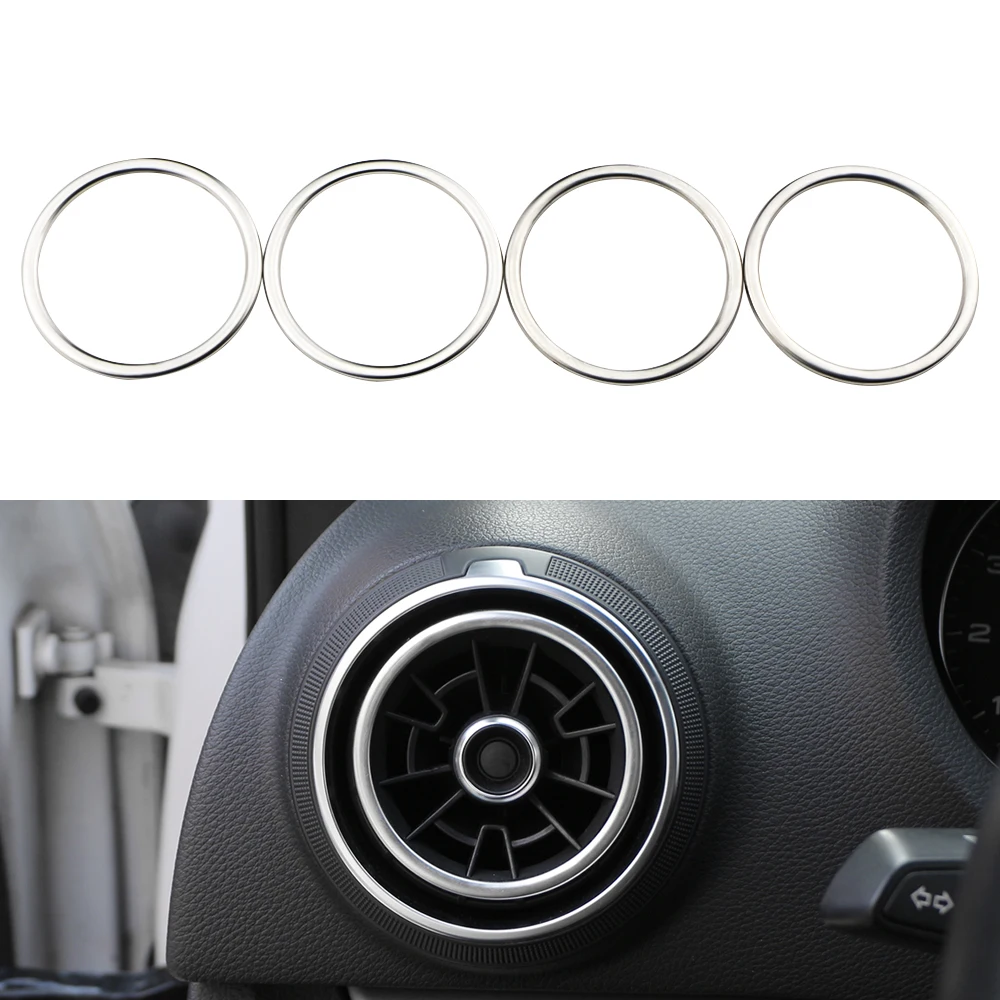 4 pçs de aço inoxidável frente do carro saída de ventilação de ar anel capa adesivo para audi a3 8v 2013 -2020 q2 sportback sedan acessórios