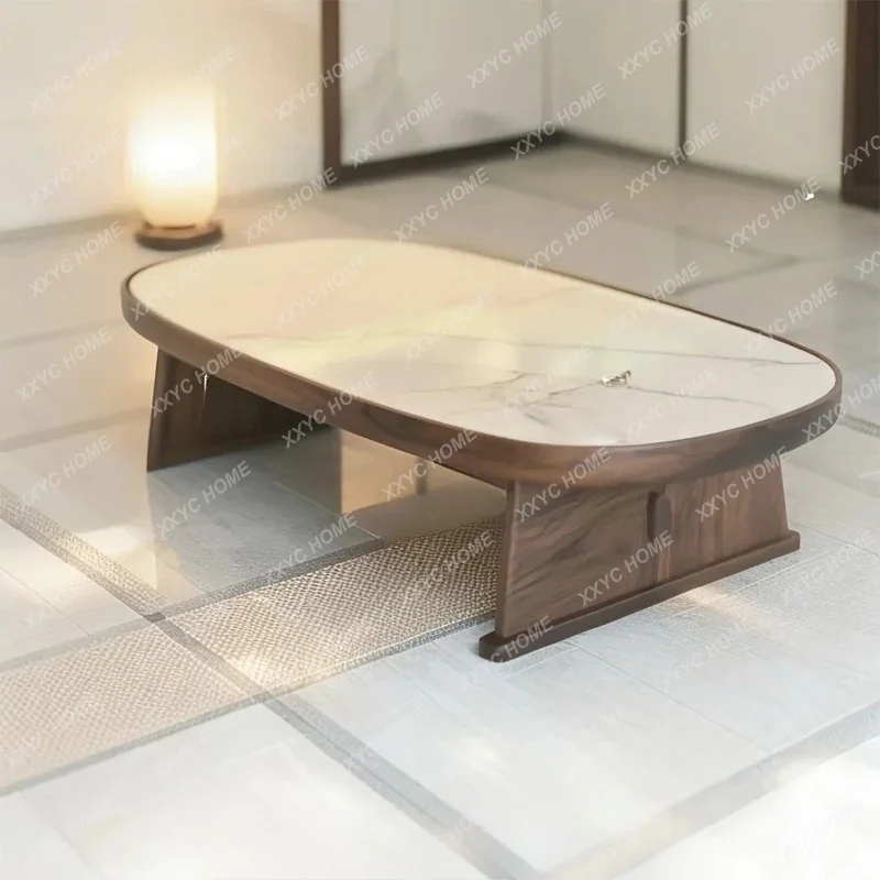 

L Living room rock slab oval solid wood coffee table