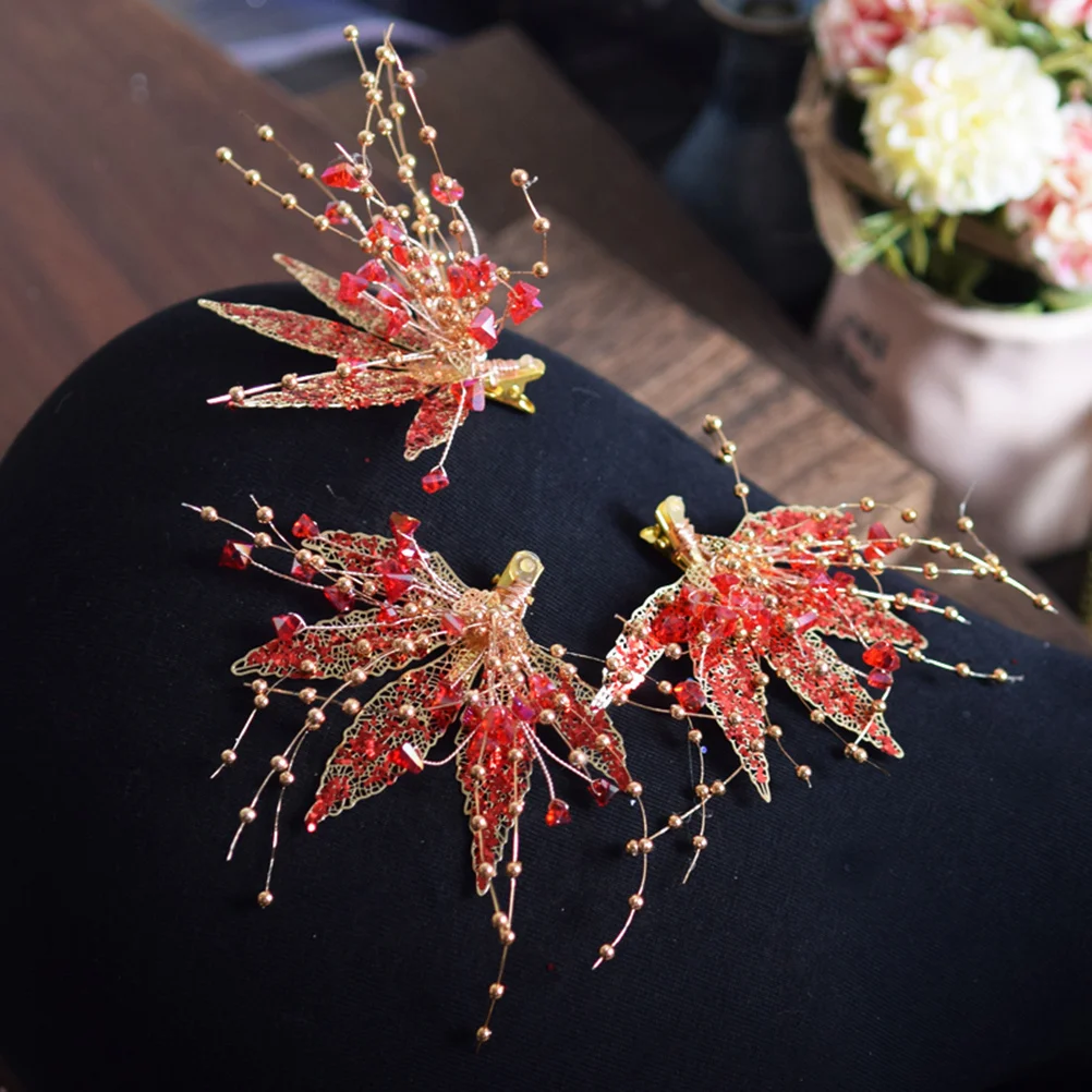 

3Pcs Wedding Hair Clip Alloy Bridal Leaf Crystal Beads Hairpin Elegant Hair Jewelry Bride Bridesmaid Party Wedding Hairpin