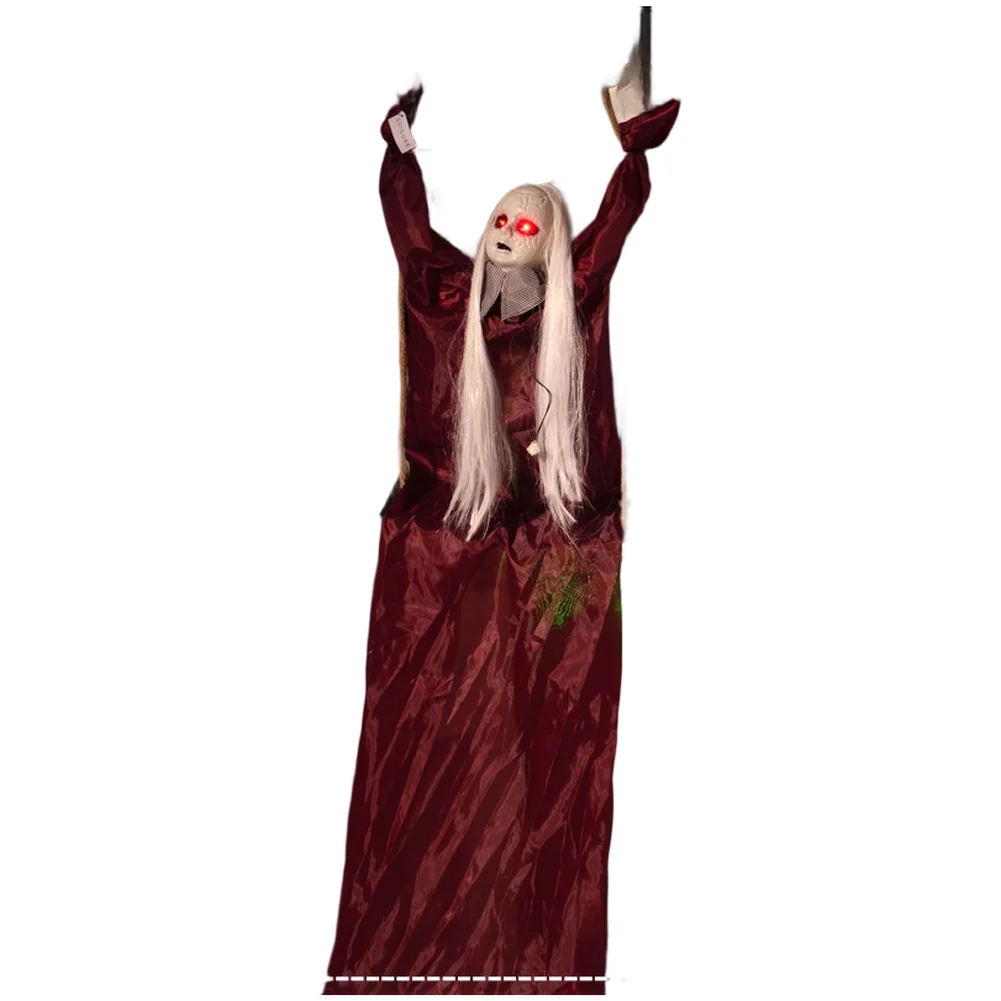 

Swinging Girl Halloween Pendant with Motion Activation Sound and Glowing Eyes White and Red Hanging Decoration