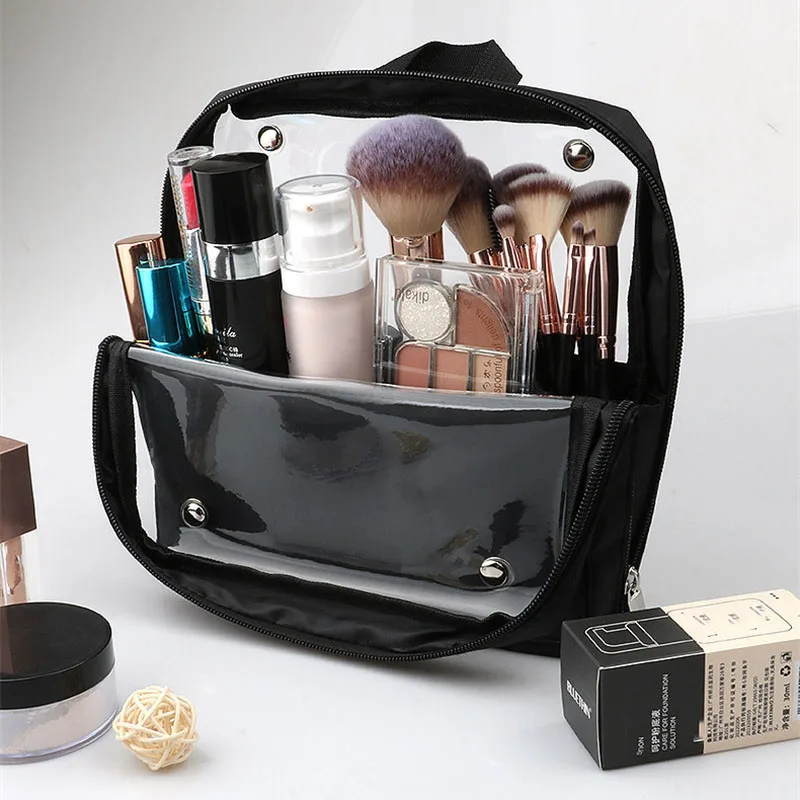 Stand-up Makeup Brushes Storage Bag Foldable Clear Makeup Brush Tools Organizer Large Capacity Cosmetic Tools Bag with Dividers