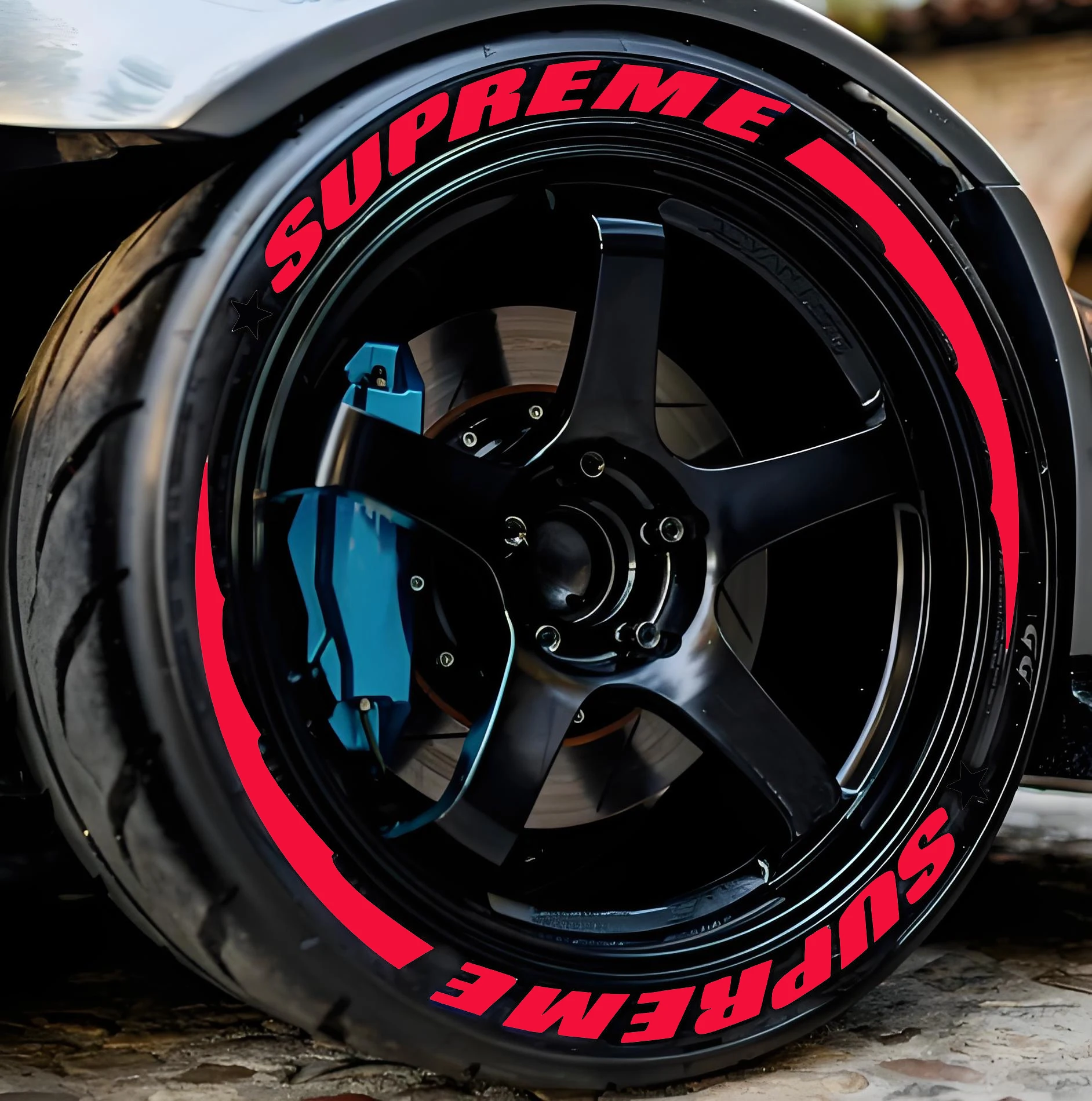 8pcs/lot SUPREME Car Tire Decals 3D PVC Joined Stickers Tire Decor Stickers Car Tuning Tire Decoration Decals Tyre Label Sticker