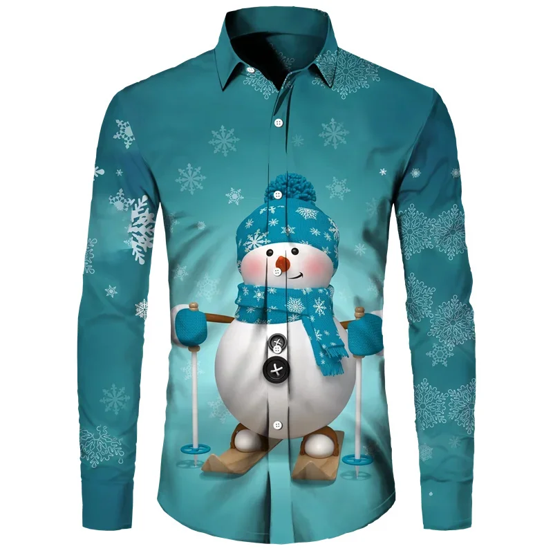 2023 Christmas elements series new style personalized fashion trend lapel long-sleeved printed versatile large size shirt