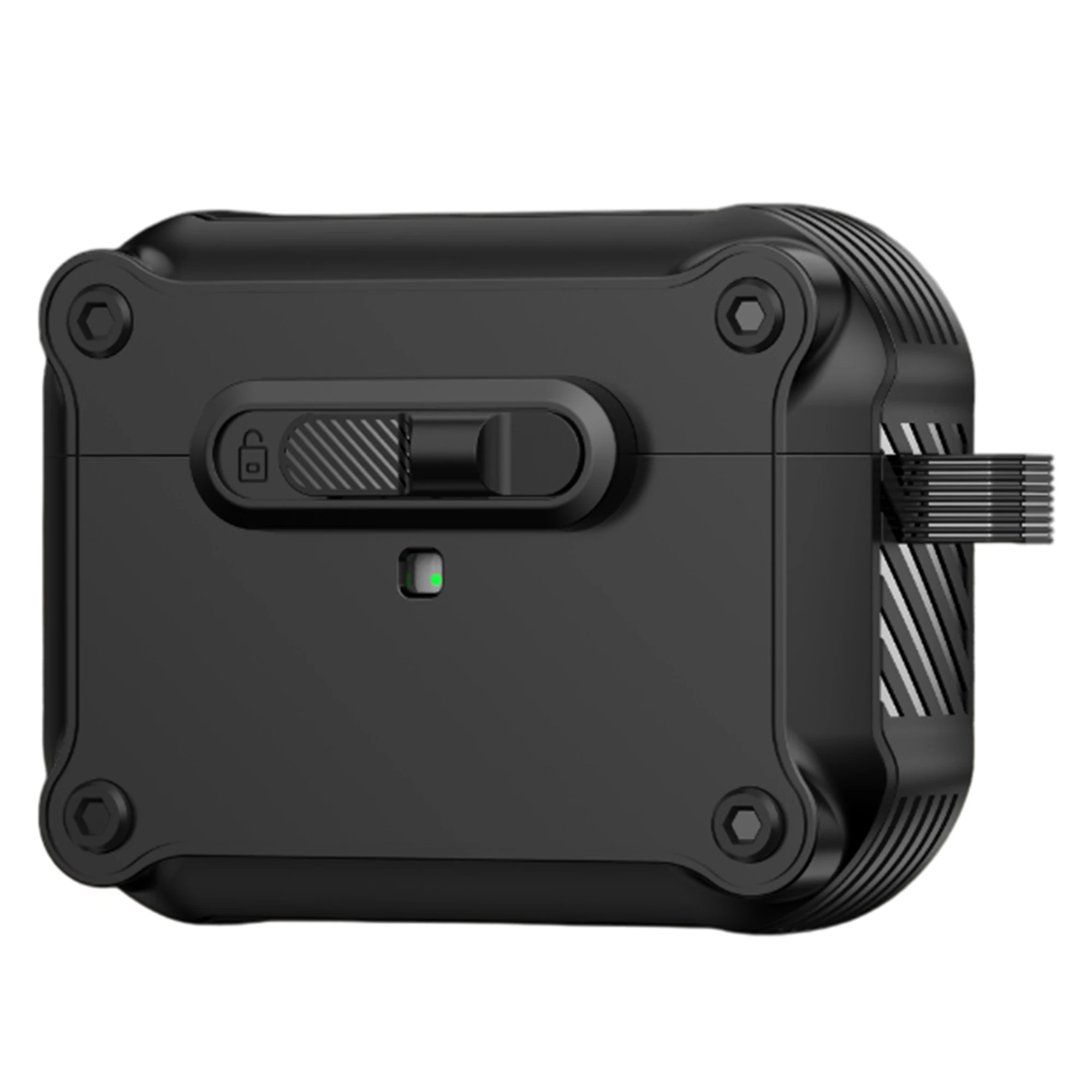 Pour AirPods Pro 2 Étui TPU + PC Housse pour écouteurs avec mousqueton à verrouillage avant - Noir