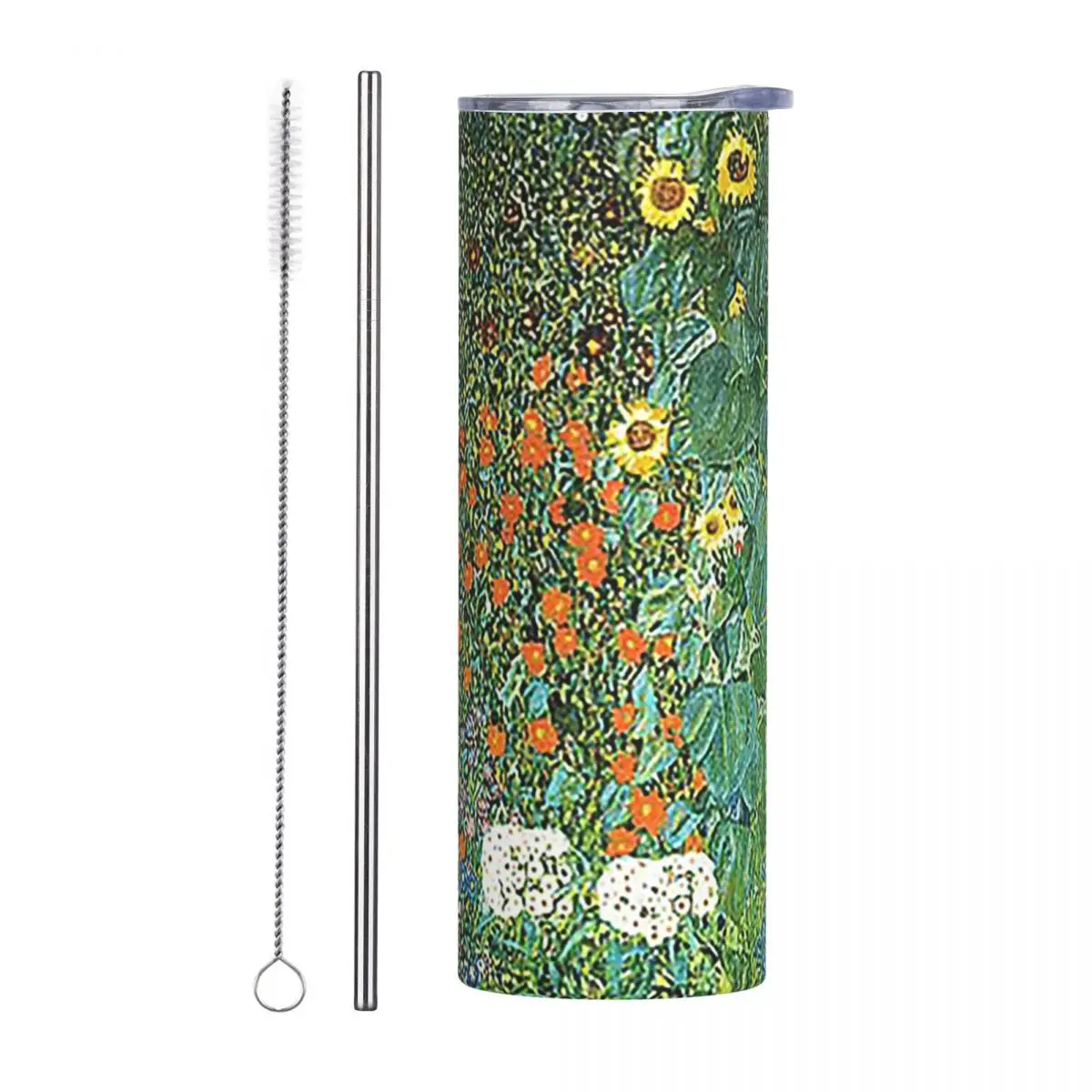 Country Garden With Sunflowers , By Gustav Klimt 1905-06 Stainless Steel Tumbler Mug Thermal Cold Bottle Straws With Lid 20oz