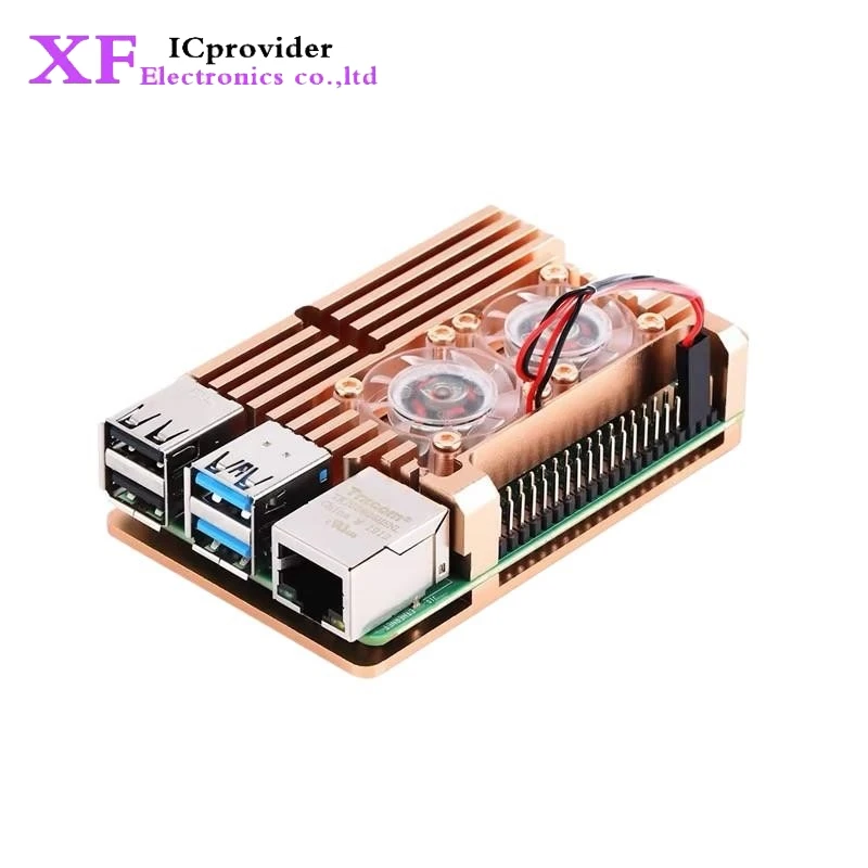 Para Raspberry Pi 3B 3B + 4 4B carcasa tipo carcasa de aleación de aluminio con radiador de doble ventilador para RPI Raspberry Pi 4B/3B/3B +