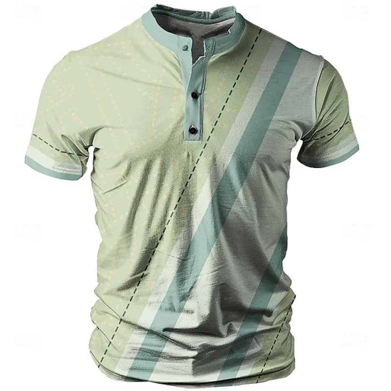 Fashion Vintage Men's T-Shirt 3D Splicing Print Henry Shirt Casual Breathable Short Sleeve Tops Summer Street Tee Loose Clothing