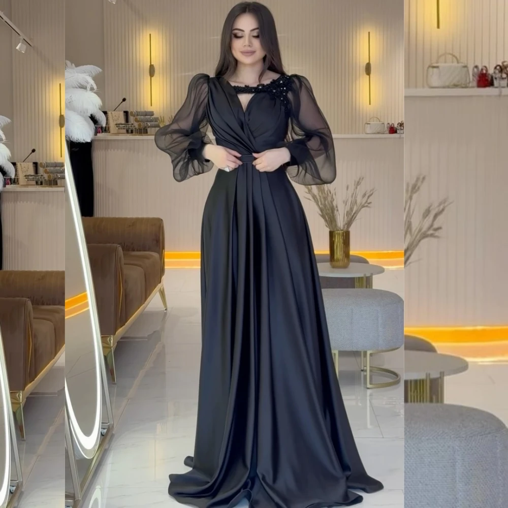 Customized Jersey Draped Beading Formal Evening A-line Square Neck Bespoke Occasion Gown Long Dresses