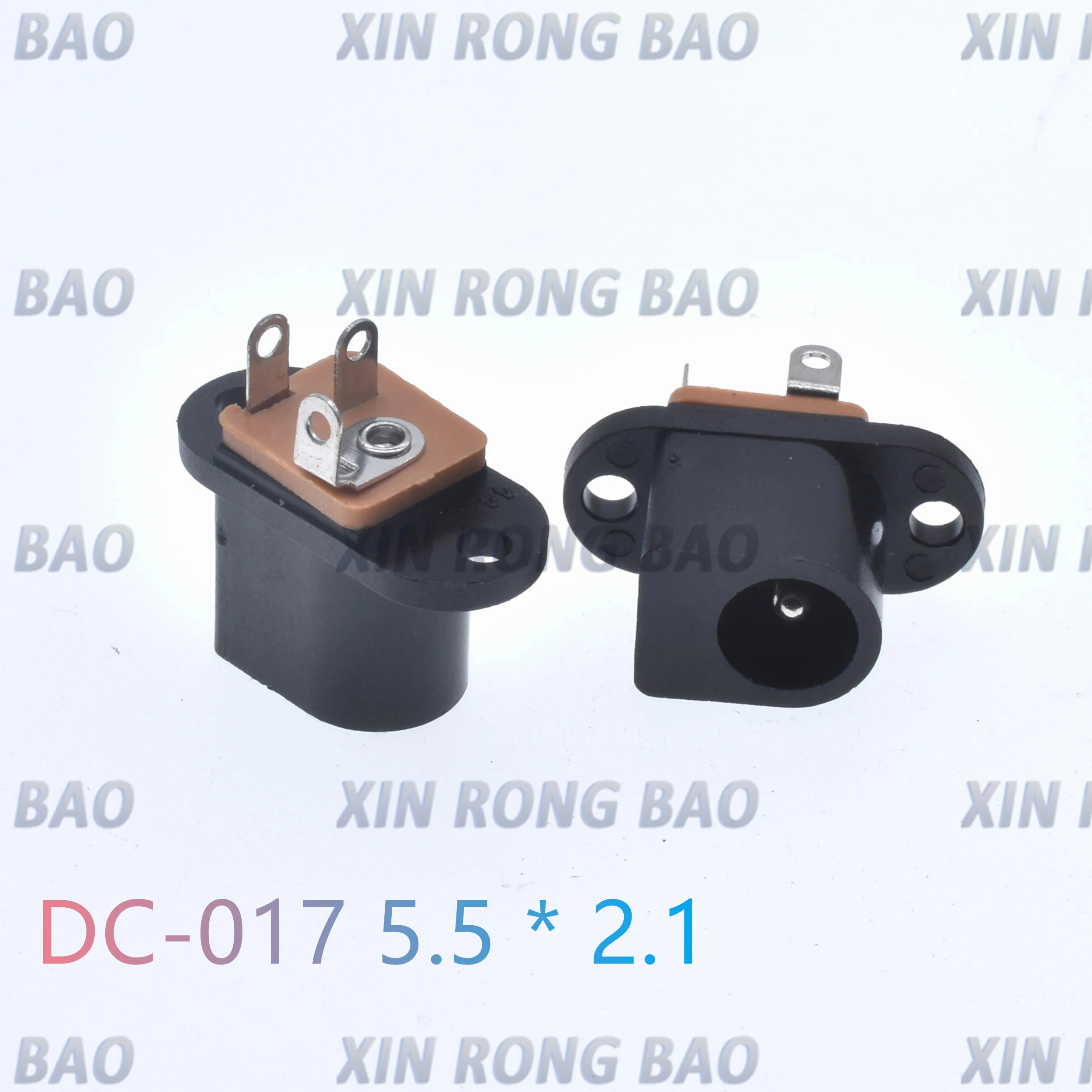 10Pcs High-Quality DC Power Socket 3-Pin with Ear Screw Hole Vertical Straight Plug 2.0 round Pin Female Base 5.5x2.1mm