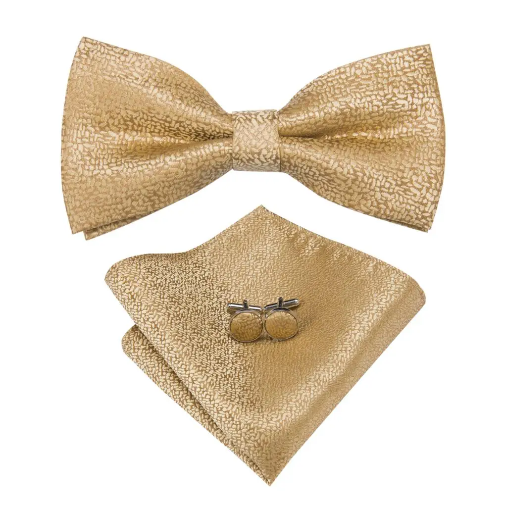 Hallo-Krawatte Marke Jacquard Seide Gold Herren Hosenträger Bowtie Hanky Manschettenknöpfe Set Einstellbare 6 Clip auf Hosen Hosenträger für männliche Hosen