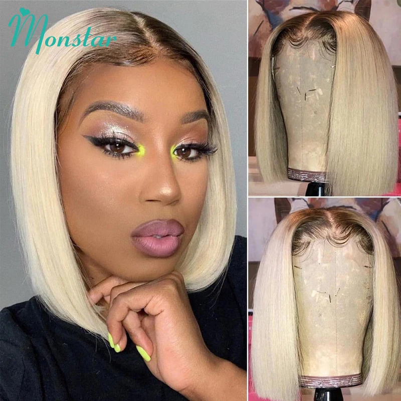 

1B 613 Ombre Blonde Colored 13x6 HD Lace Front Human Hair Wig 613 Blonde Lace Front Wig 13x6 Bob Wig Malaysian Remy Straight Wig