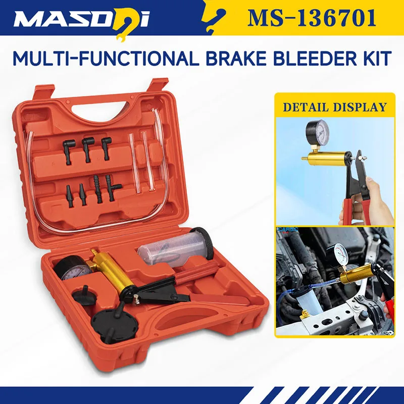 

Masdsi 16PCS Brake Bleeder Kit, Brake Bleeder and Handheld Vacuum Pump for Automotive with Adapters One-Man Brake Bleeder Brake