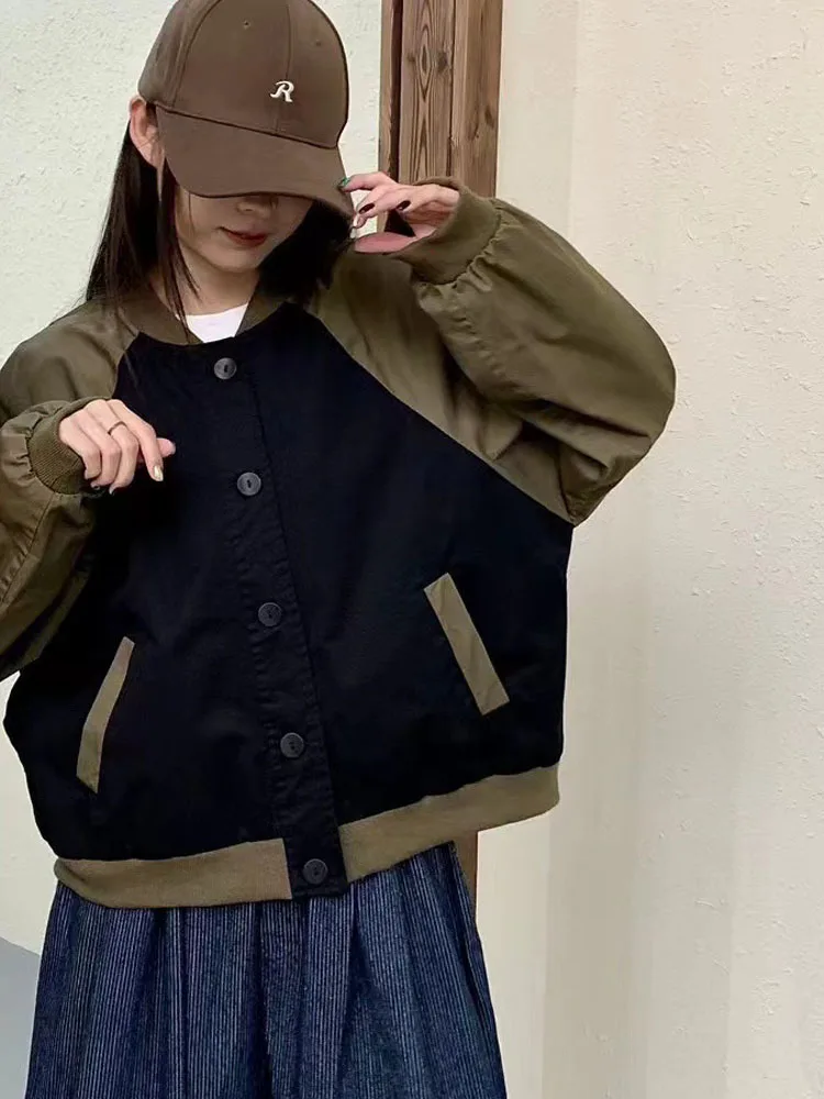 

Свободная бейсбольная одежда American Sle Jaet Color Blo ort Верхняя одежда Весна 2025 Faion Age-Defng Уникальный красивый топ