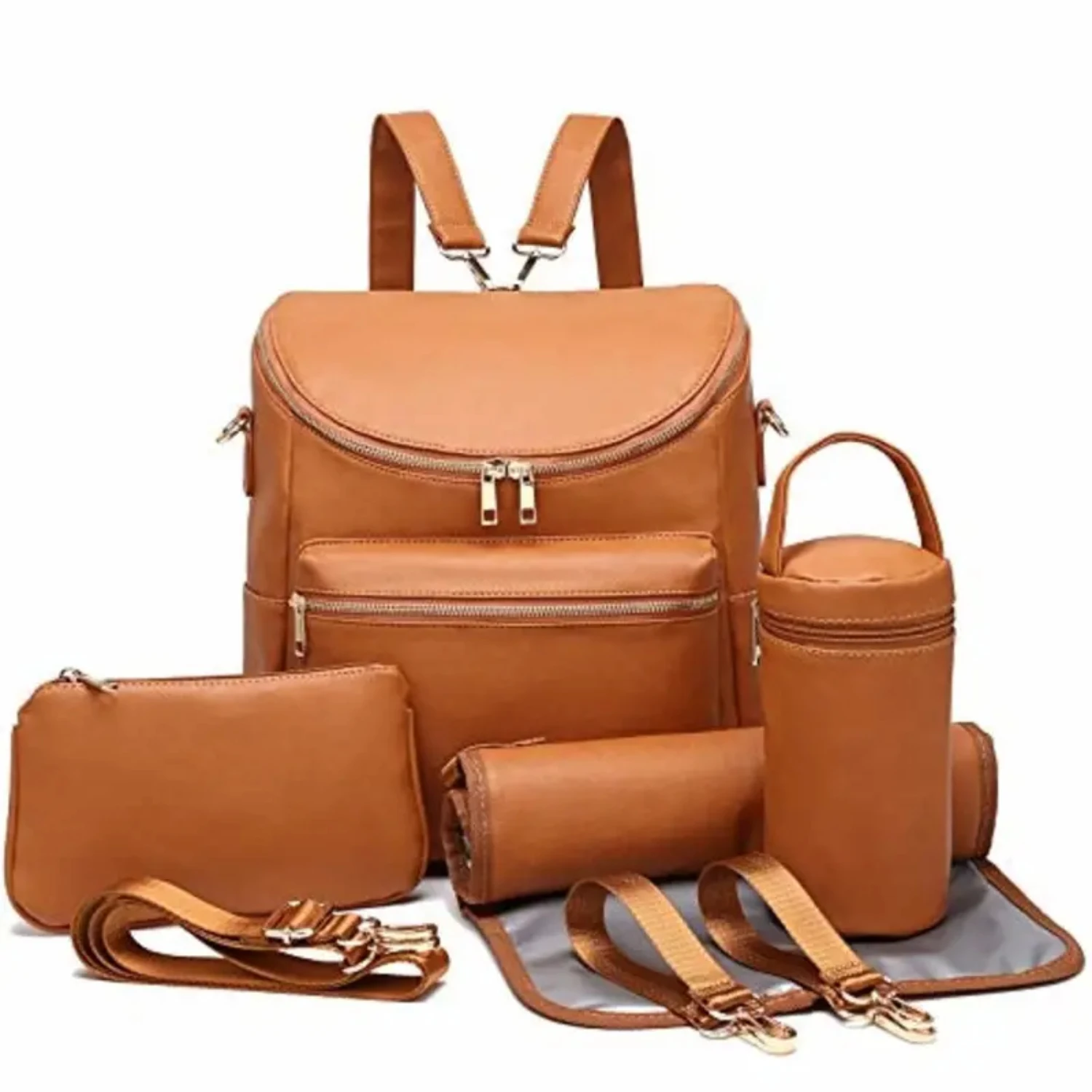 

Stylish New Large Capacity Solid PU Leather Maternity Diaper Bag - 7-in-1 Design with Changing Pad, Perfect for Travel - Backpac