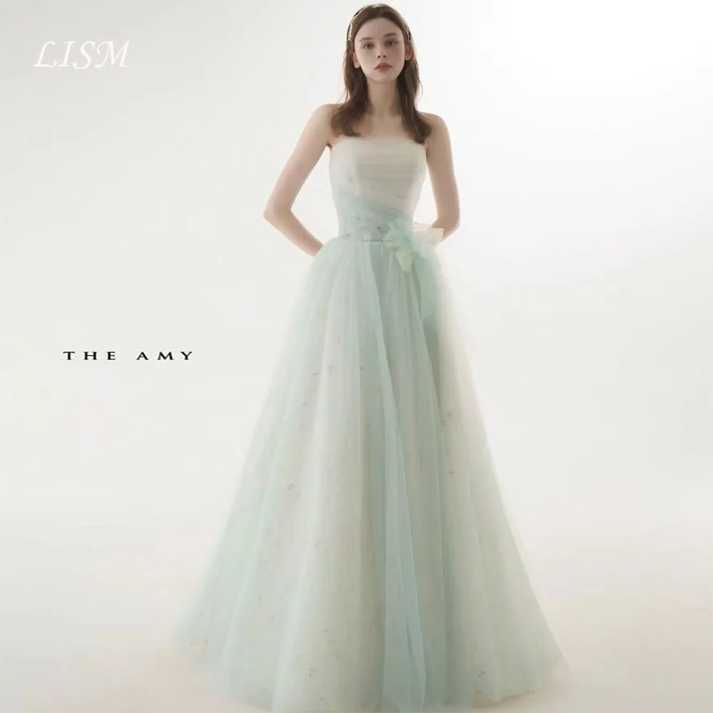 Lism Elegant Wedding Party Dress Strapless Ivory with Green Tulle A-Line Korea Photo shoot Bridal Gown Customized Evening Gowns