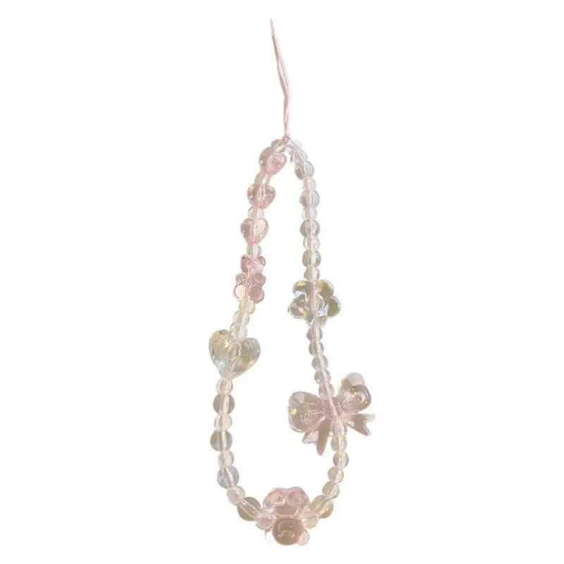 เกาหลีน่ารักหมี Love Heart Bowknot Beaded Charm โซ่สําหรับ iPhone ผู้หญิงเครื่องประดับสายคล้องแขวนสร้อยข้อมือ