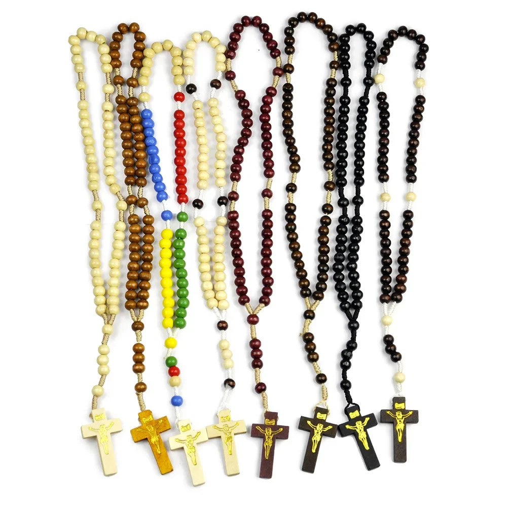 Religiöses Holz-Kreuz-Armband für Damen und Herren, Holz-Gebetsperlen, Kruzifix, Charm-Armband, Mode, Party, Schmuck, Geschenk