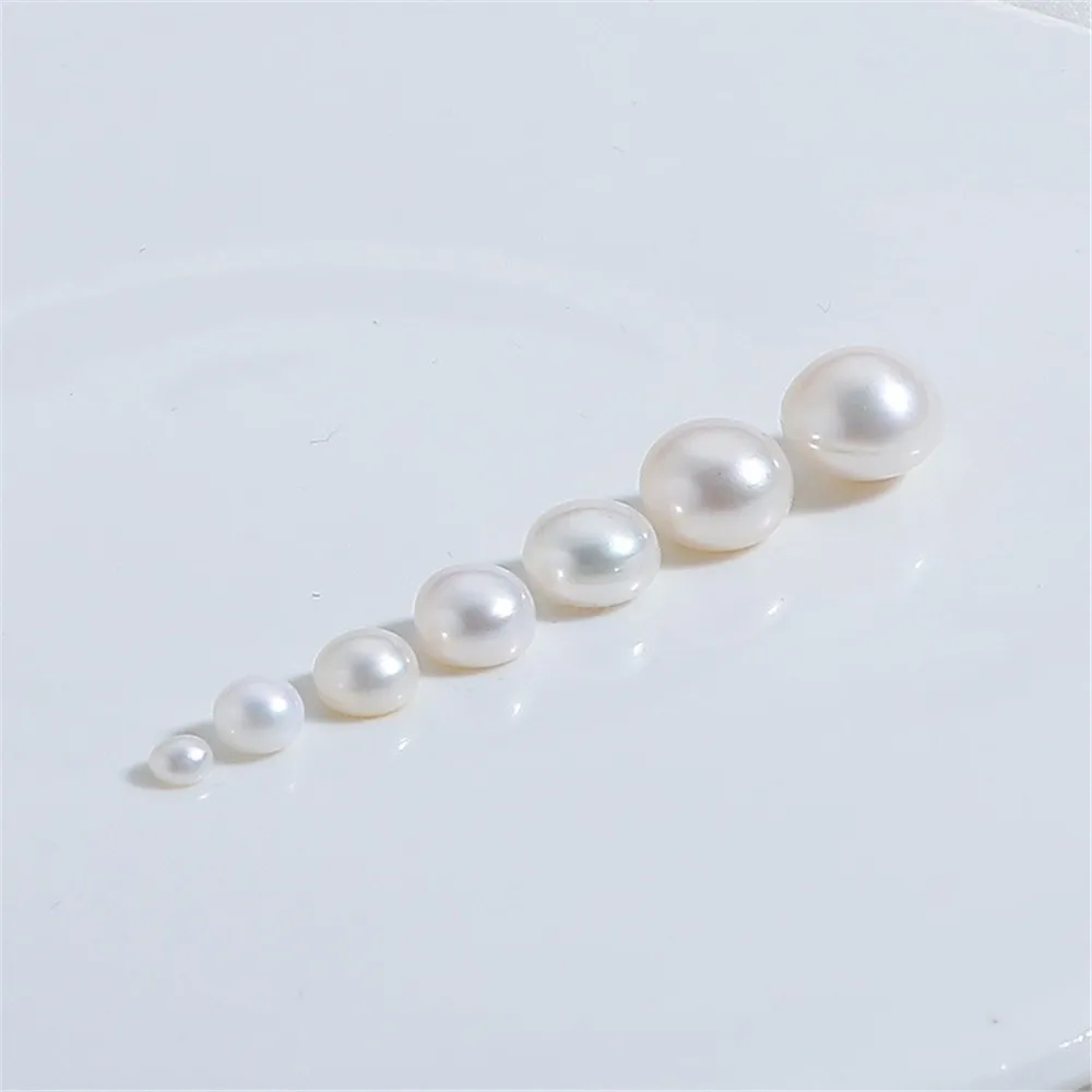 Natural Fresh Water Mantou Bead Half Hole Flat Round Pearl Hand Diy Loose Bead Patch Earrings Earrings Accessories L376