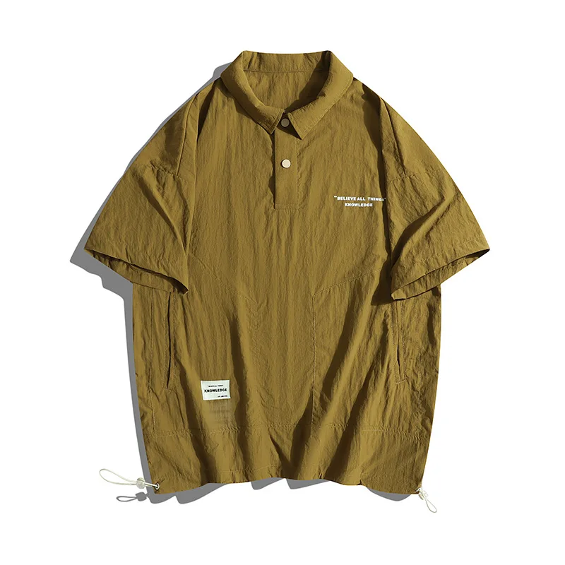 Summer New Men's Cargo T-shirt Oversized Short Sleeved Polo Shirt Japan Korean Fashion Casual Loose Sports T-shirt Men Clothing