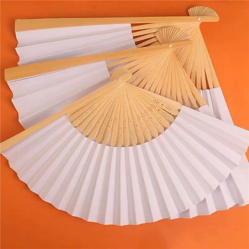 

【Flash Deal】120Pc Diy Paper Bamboo Folding Fan Adults Children's Calligraphy Painting Practice Blank White Folding Fan Wedding G