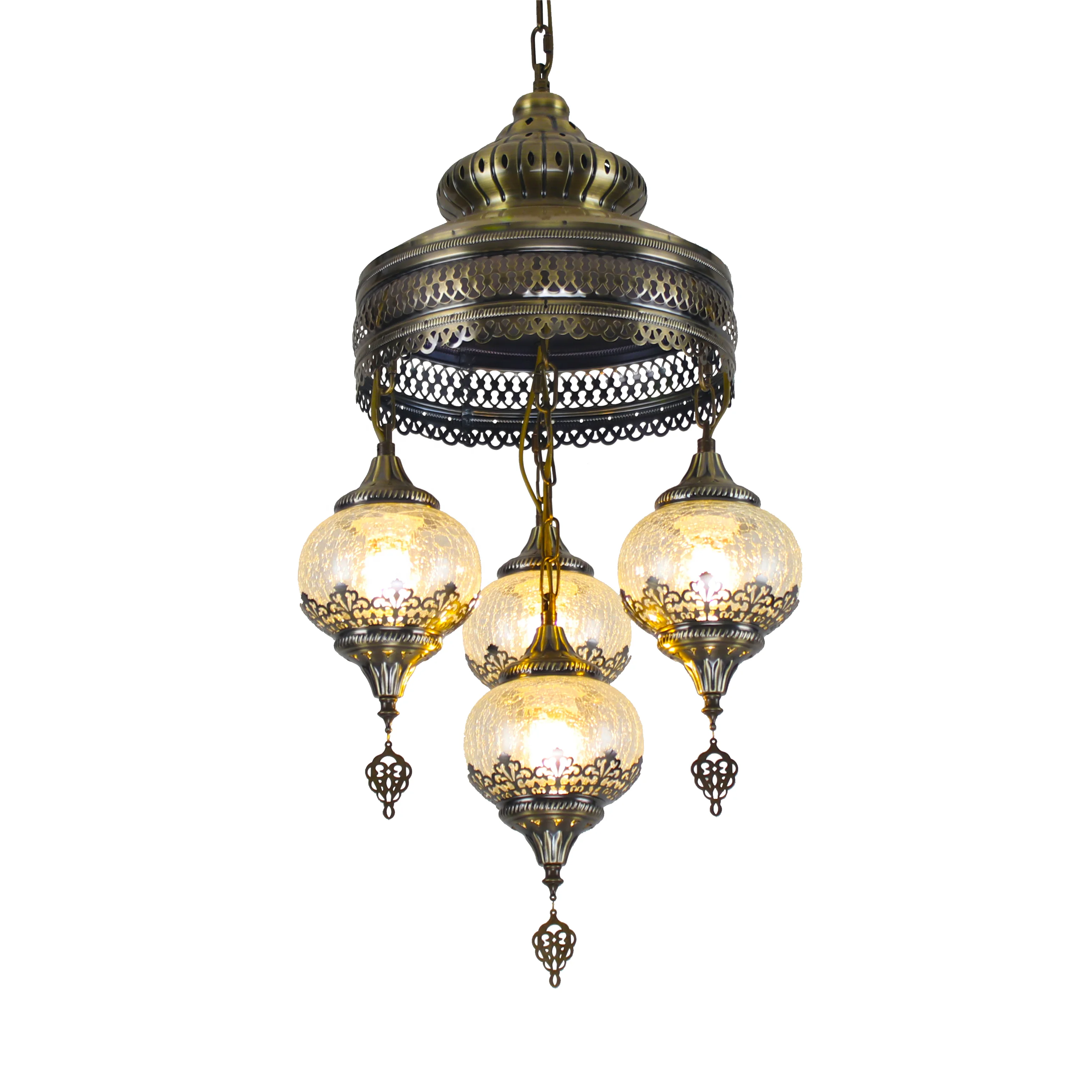 Moroccan style transparent cracked glass chandelier