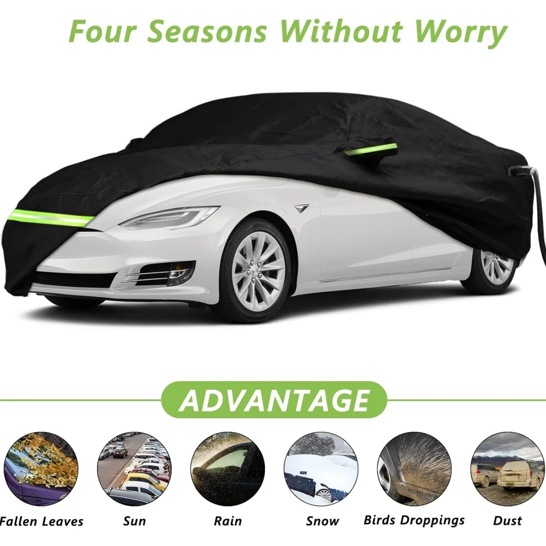 Waterproof 210T Car Covers For Tesla Model 3 Waterproof with Windproof Strap & Single Door Zipper Convenient charging port