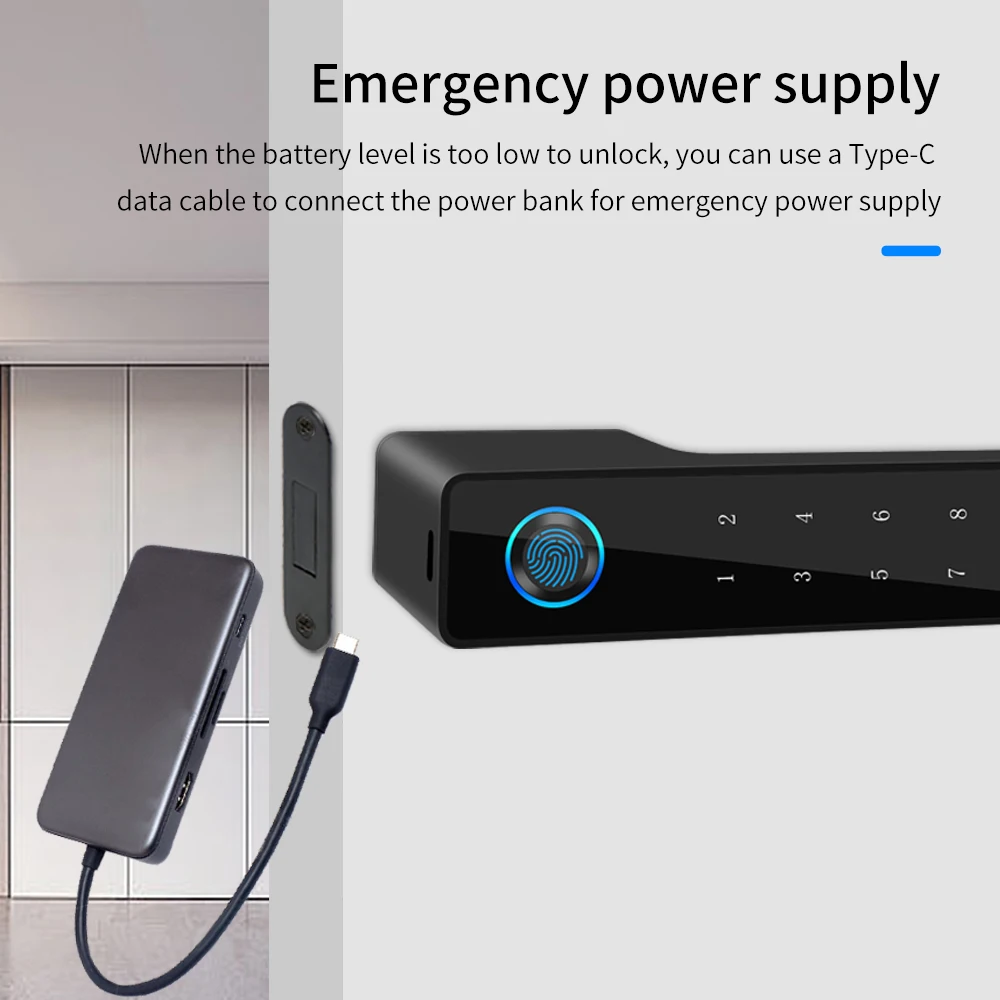 قفل مقبض الباب الذكي ببصمة الإصبع مع قناة تطبيق Tuya، تصميم داخلي كتم الصوت للحمام وغرفة النوم، شفط مغناطيسي ثلاثي الأشرطة