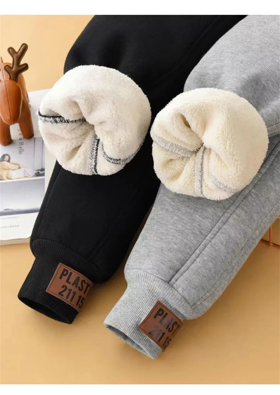 

Thicken Lambswool Kids Sweatpants Winter Warm Boys/Girls Pantalones Fleece Lined Snow Wear Pants Elastic Waist Children Joggers
